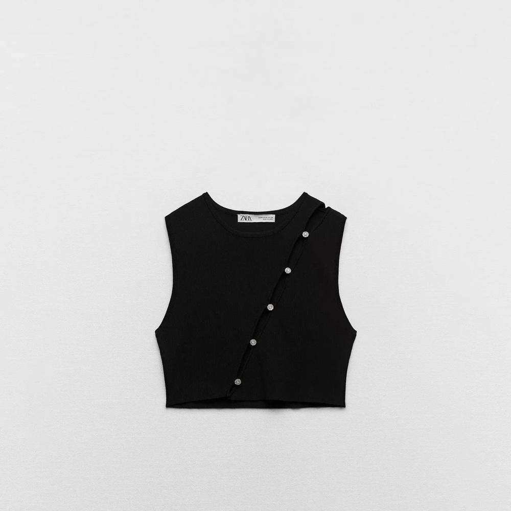 Zara Black Crop Top with Button Detail